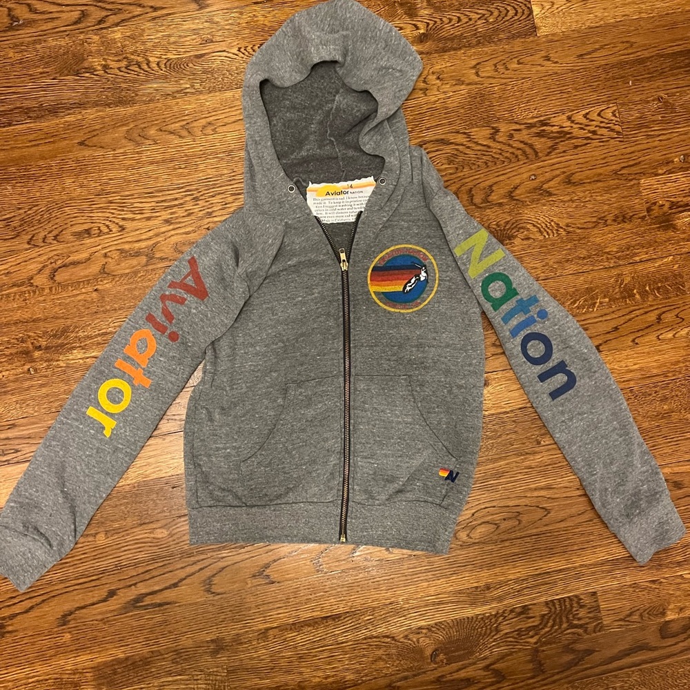 Aviator Nation Gray Hoodie with Rainbow Accents